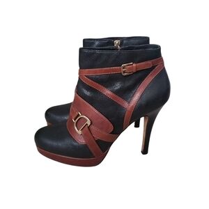 Cole Haan Carolyn Strappy Ankle Boots Black Brown Leather Stiletto Heels